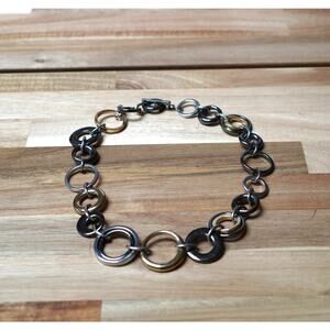 Women Modern Gunmetal Circlet Metal Chain Clasp Statement Necklace